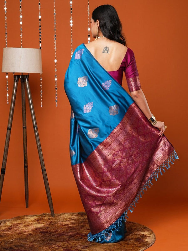 Anouk Blue & Gold-Toned Ethnic Motifs Woven Design Banarasi Saree - Distacart