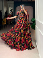 Thumbnail for Lorenvalley Fashion Multicolor Marble Floral Printed Lehenga Choli with Dupatta - Distacart