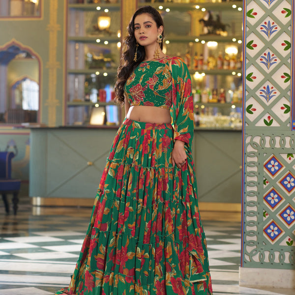 Lorenvalley Fashion Multicolor Marble Floral Printed Lehenga Choli With Dupatta - Dista