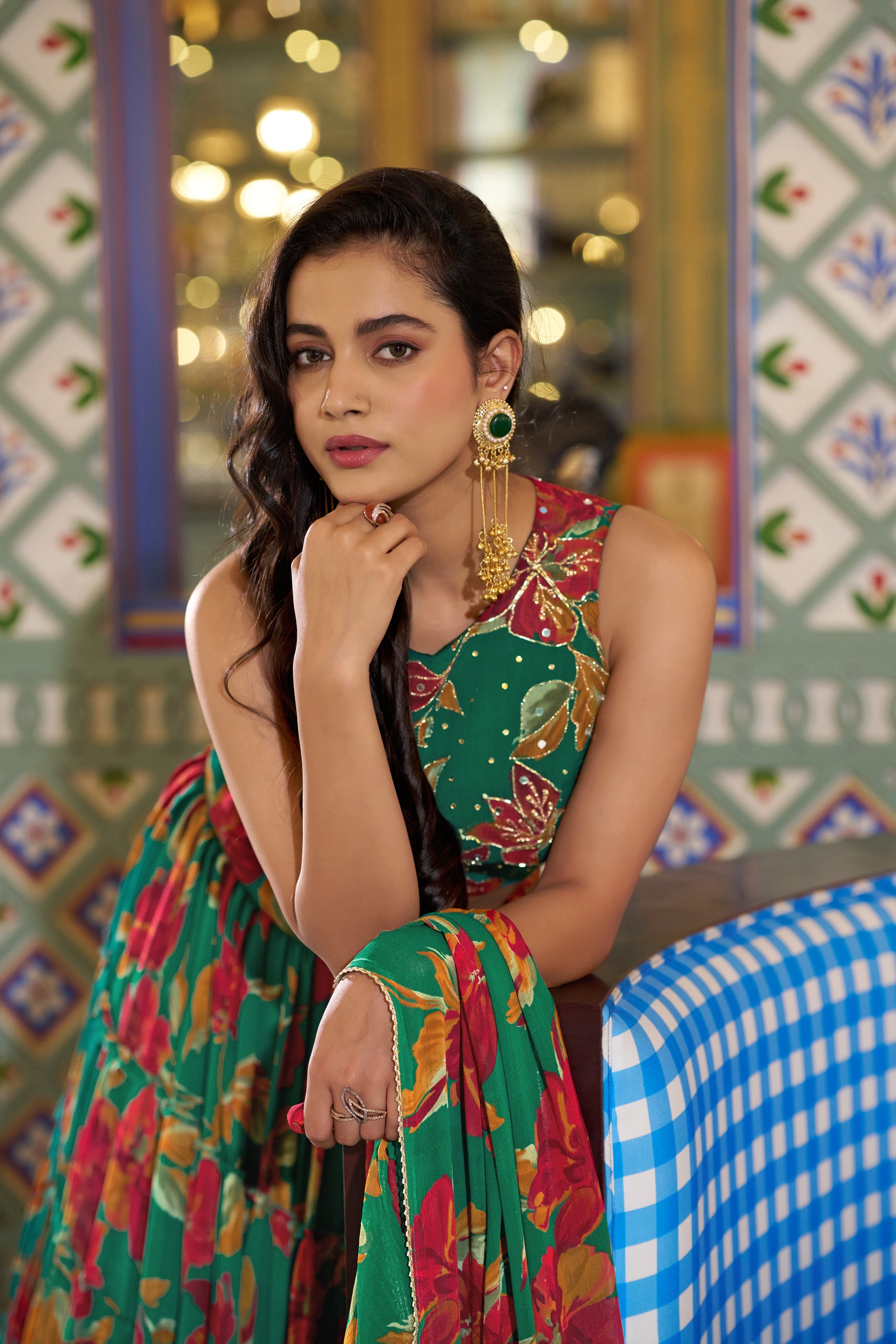 Lorenvalley Fashion Multicolor Marble Floral Printed Lehenga Choli With Dupatta - Dista