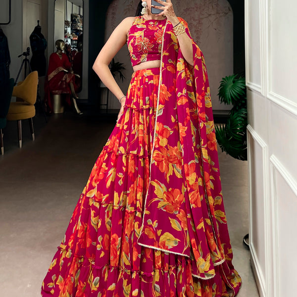 Lorenvalley Fashion Multicolor Marble Floral Printed Lehenga Choli with Dupatta - Distacart