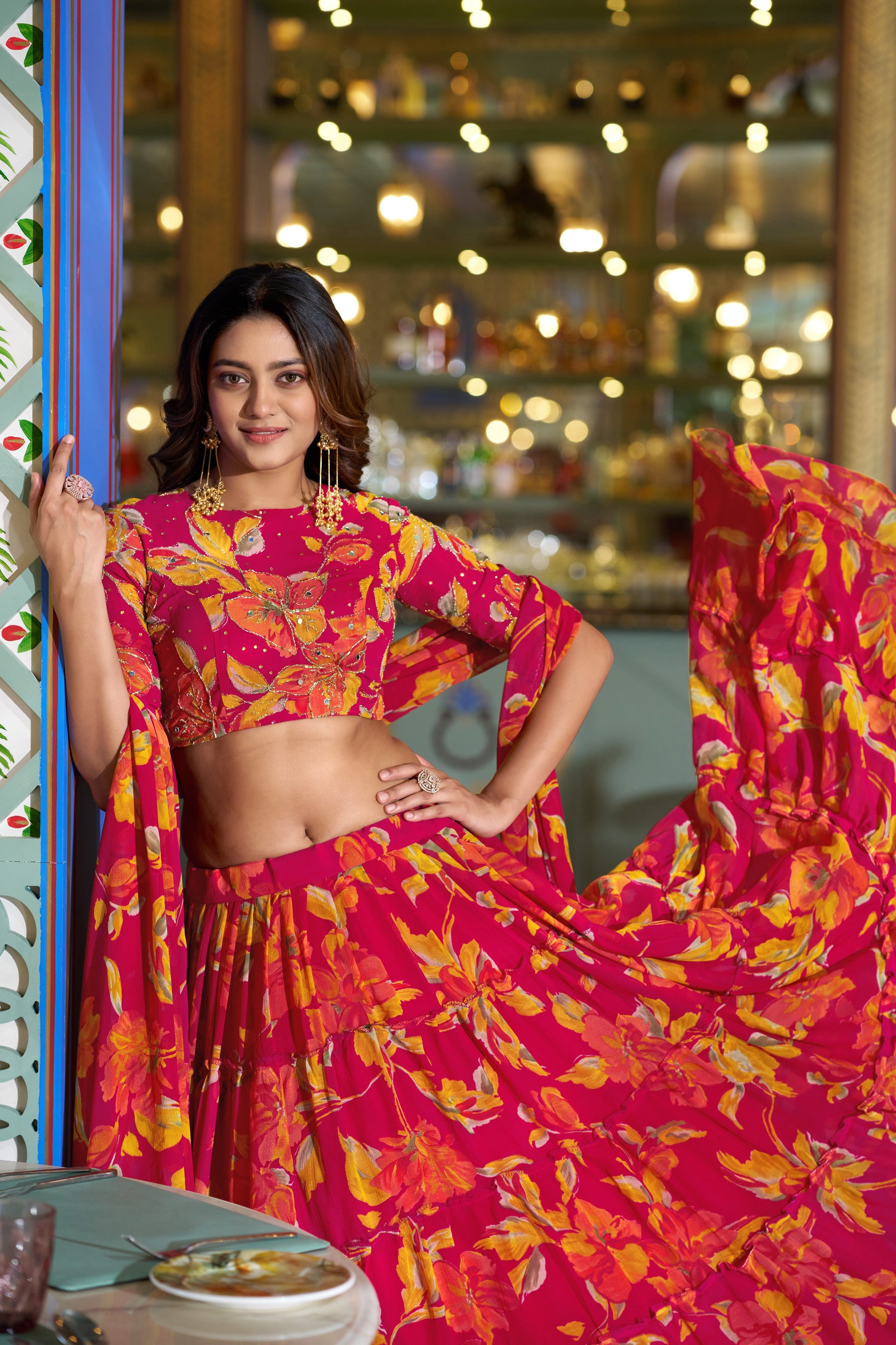 Lorenvalley Fashion Multicolor Marble Floral Printed Lehenga Choli With Dupatta - Dista