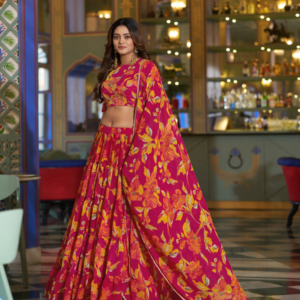 Lorenvalley Fashion Multicolor Marble Floral Printed Lehenga Choli With Dupatta - Dista