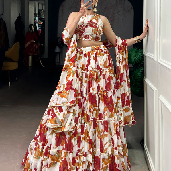 Lorenvalley Fashion Multicolor Marble Floral Printed Lehenga Choli with Dupatta - Distacart