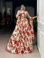 Thumbnail for Lorenvalley Fashion Multicolor Marble Floral Printed Lehenga Choli with Dupatta - Distacart