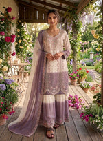 Thumbnail for Anaita White & Purple Georgette Readymade Suit with Embroidery Thread Work - Dista