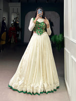 Thumbnail for Lorenvalley Fashion Off White Vichitra Silk Lace Touch Up Lehenga Choli