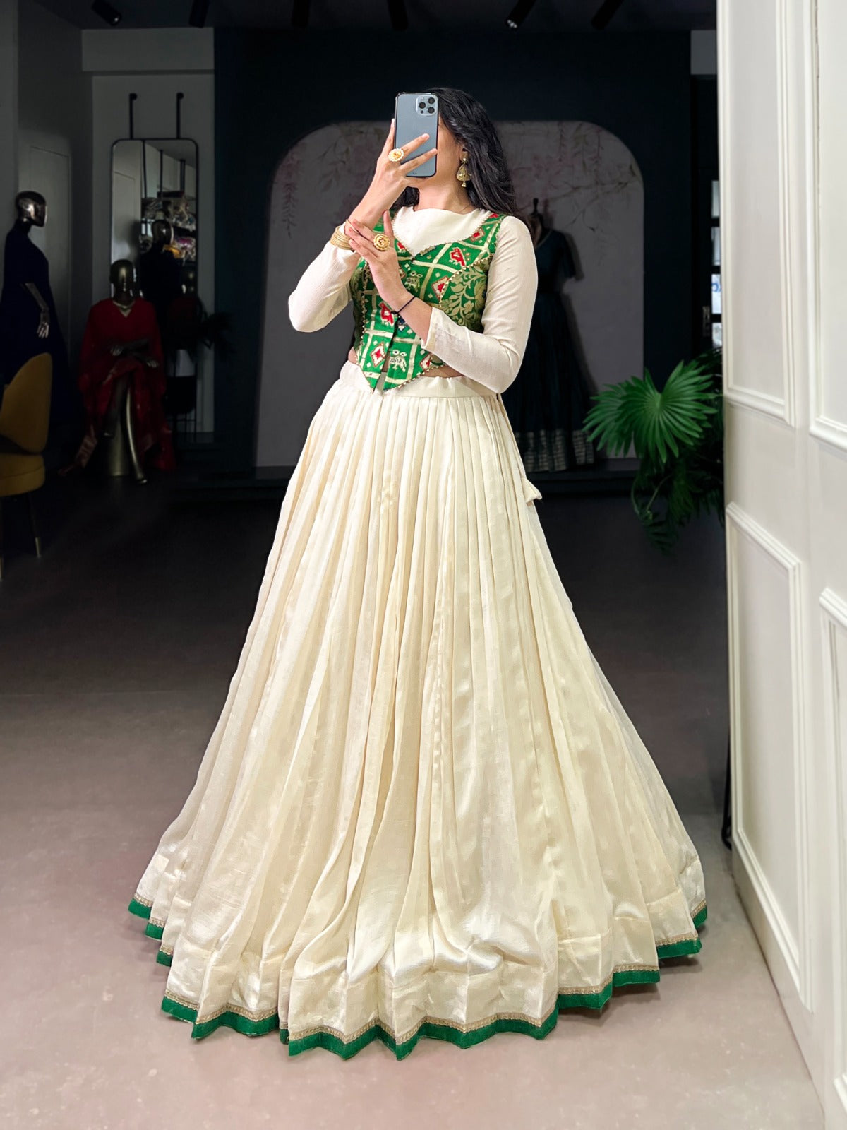 Lorenvalley Fashion Off White Vichitra Silk Lace Touch Up Lehenga Choli