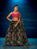 Thumbnail for Anaita Dark-Green Organza Lehenga Choli With Sequence & Thread Work - Distacart