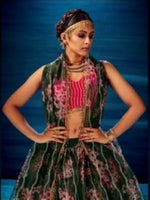 Thumbnail for Anaita Dark-Green Organza Lehenga Choli With Sequence & Thread Work - Distacart