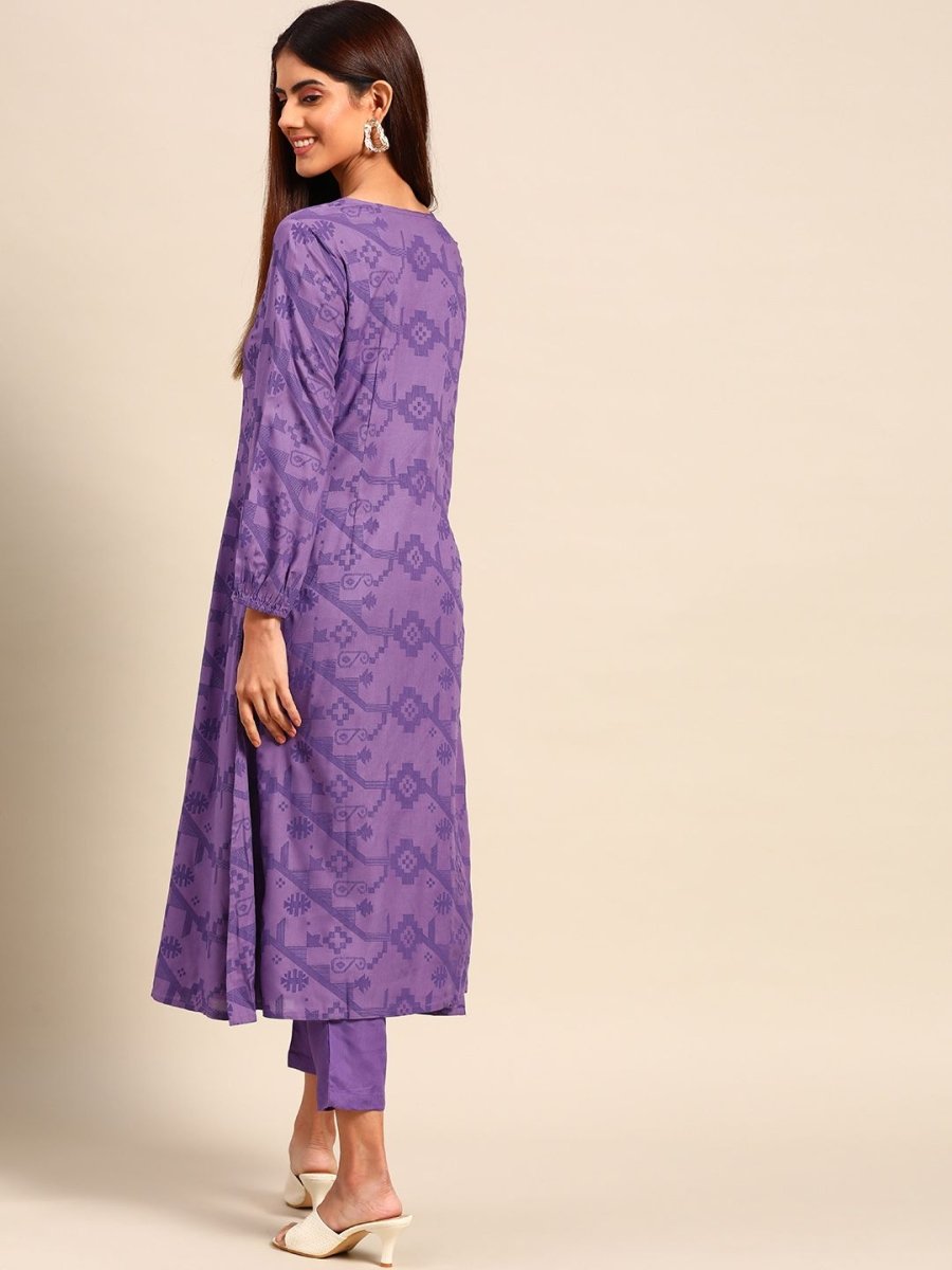 Anouk Women Purple Ethnic Motifs Printed Regular A-line Kurta with Trousers