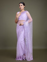 Thumbnail for Monjolika Fashion Women'S Lavender Soft Net SareeWith Sequin Embellished Border And Pallu - Distacart