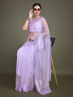 Thumbnail for Monjolika Fashion Women'S Lavender Soft Net SareeWith Sequin Embellished Border And Pallu - Distacart