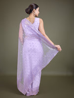 Thumbnail for Monjolika Fashion Women'S Lavender Soft Net SareeWith Sequin Embellished Border And Pallu - Distacart