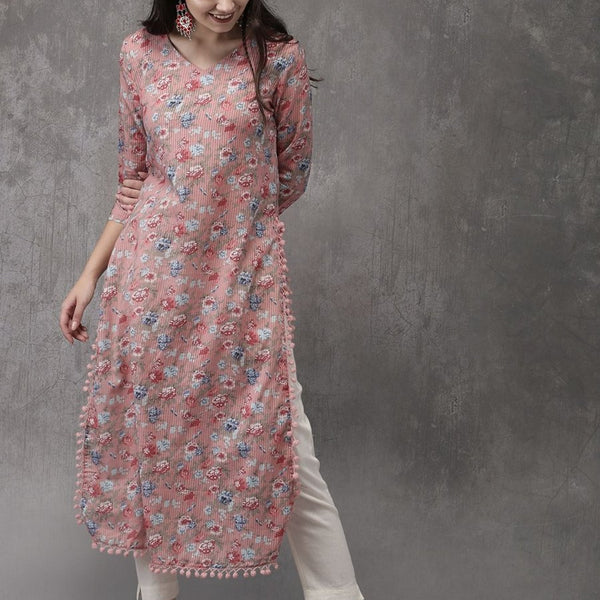 Anouk Women Pink Printed Straight Kurta - Distacart