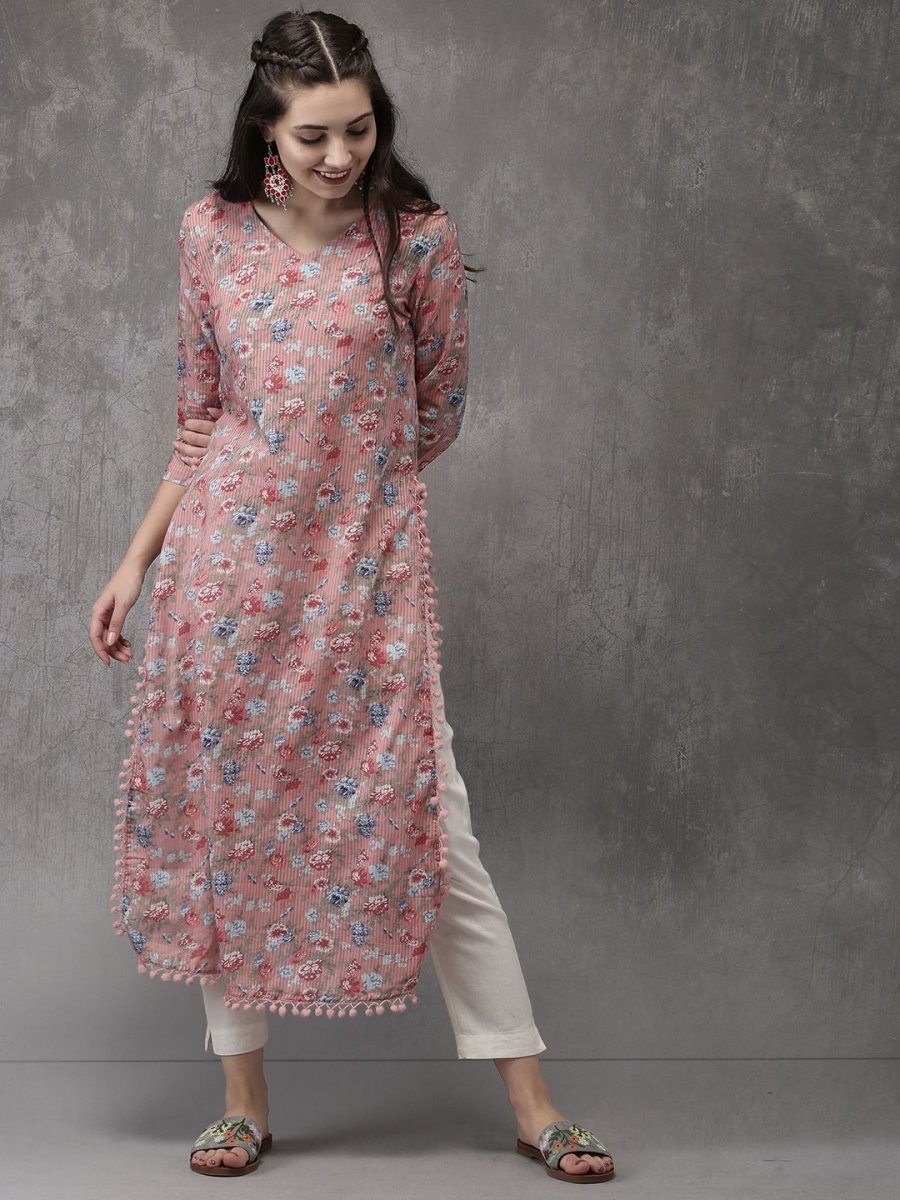 Anouk Women Pink Printed Straight Kurta - Distacart