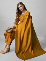 Thumbnail for Malishka Women's Mustard Embroidered Cotton Blend Kurta Pant Set With Dupatta - Distacart