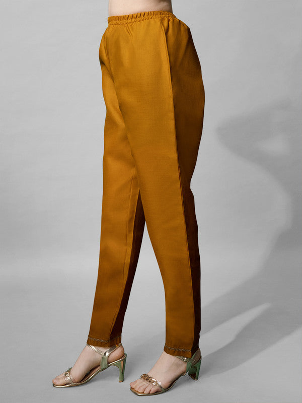 Malishka Women's Mustard Embroidered Cotton Blend Kurta Pant Set With Dupatta - Distacart