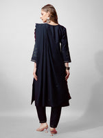 Thumbnail for Navy Blue Women's Kurta Pant Dupatta Set - Hiral Fashion - Distacart