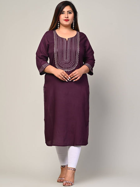Swasti Women Purple Flared Sleeves Thread Work Floral Kurta - Distacart