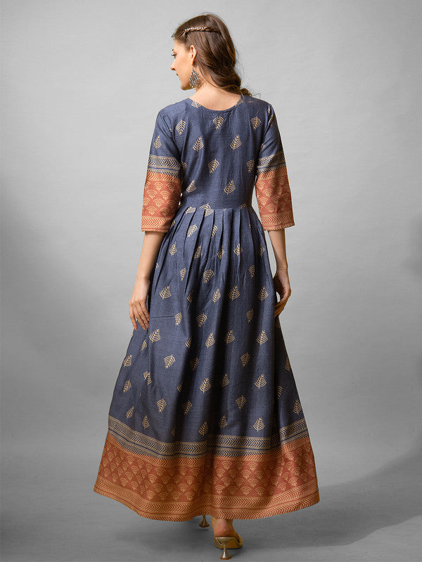 Malishka Women's Denim Blue Rayon Fully Stiched Rayon Anarkali Gown - Denim Blue - Distacart