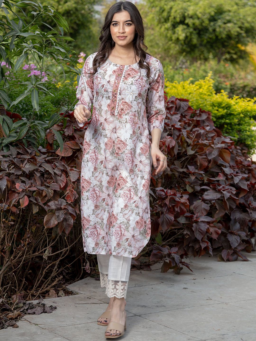 Sangria Floral-Printed Straight Kurtas