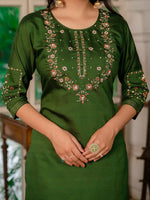 Thumbnail for Vedant Vastram Simmer Silk Hand Work & Embroidery Work Stitched Kurta Pant Dupatta Set-Mahendi - Distacart