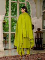 Thumbnail for Vedant Vastram Simmer Silk Hand Work & Embroidery Work Stitched Kurta Pant Dupatta Set-Parrot Green - Distacart