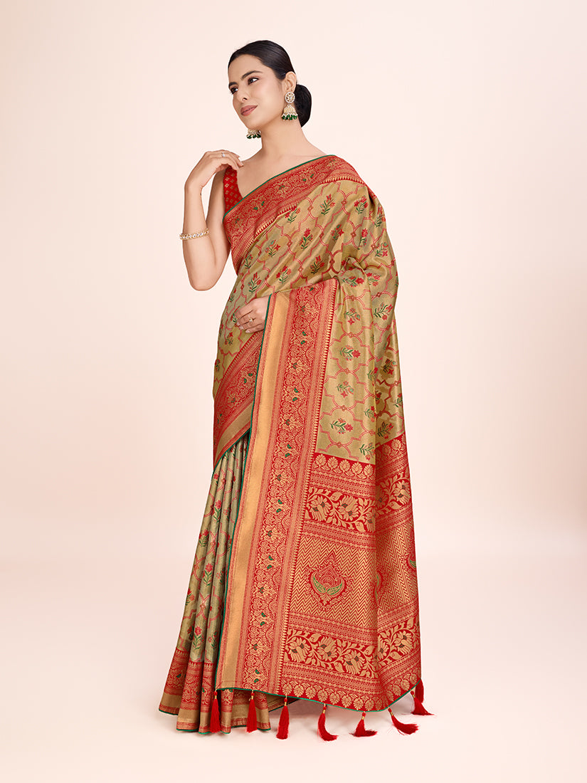 Monjolika Fashion Exquisite Designs With This Regal Red Rich Look Banarasi Tissue Silk Saree - Distacart