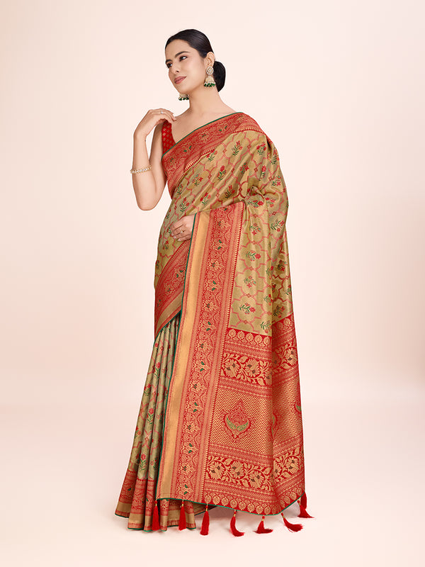 Monjolika Fashion Exquisite Designs With This Regal Red Rich Look Banarasi Tissue Silk Saree - Distacart