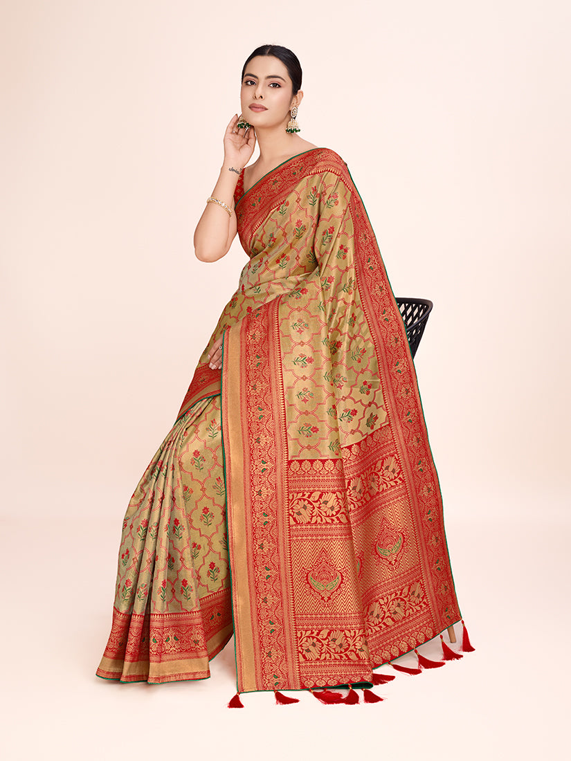 Monjolika Fashion Exquisite Designs With This Regal Red Rich Look Banarasi Tissue Silk Saree - Distacart