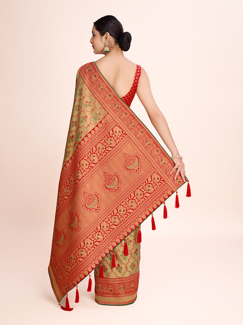 Monjolika Fashion Exquisite Designs With This Regal Red Rich Look Banarasi Tissue Silk Saree - Distacart