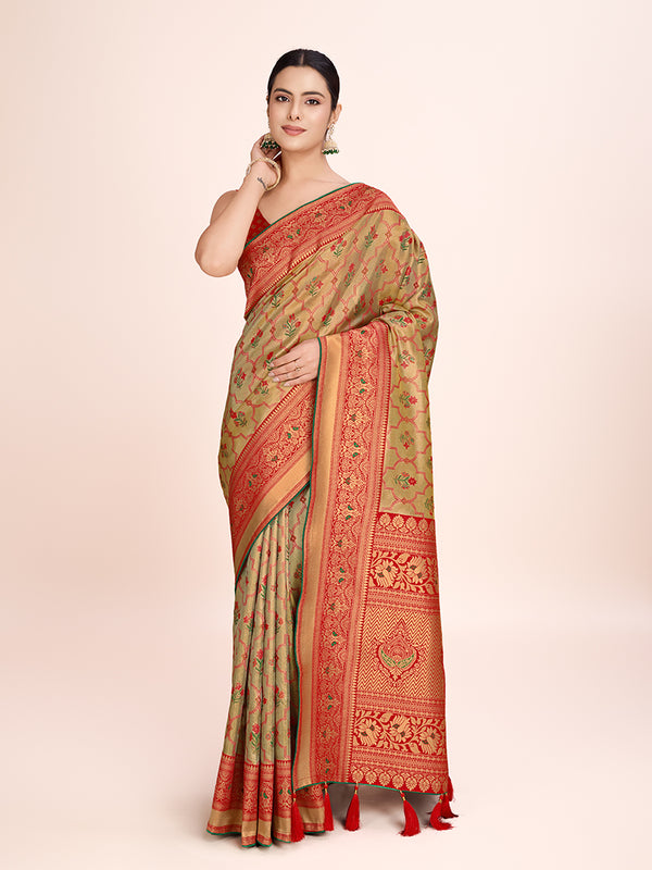 Monjolika Fashion Exquisite Designs With This Regal Red Rich Look Banarasi Tissue Silk Saree - Distacart