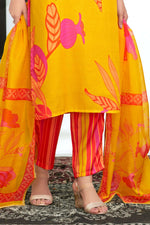 Thumbnail for BulBul Rani Mustard Silk Kurta Set with Dupatta