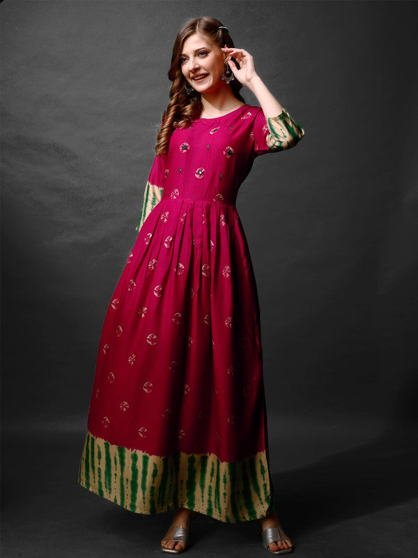 Malishka Women's Pink Fully Stiched Rayon Printed Anarkali Gown - Pink - Distacart
