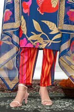 Thumbnail for BulBul Rani Blue Silk Kurta Set with Dupatta