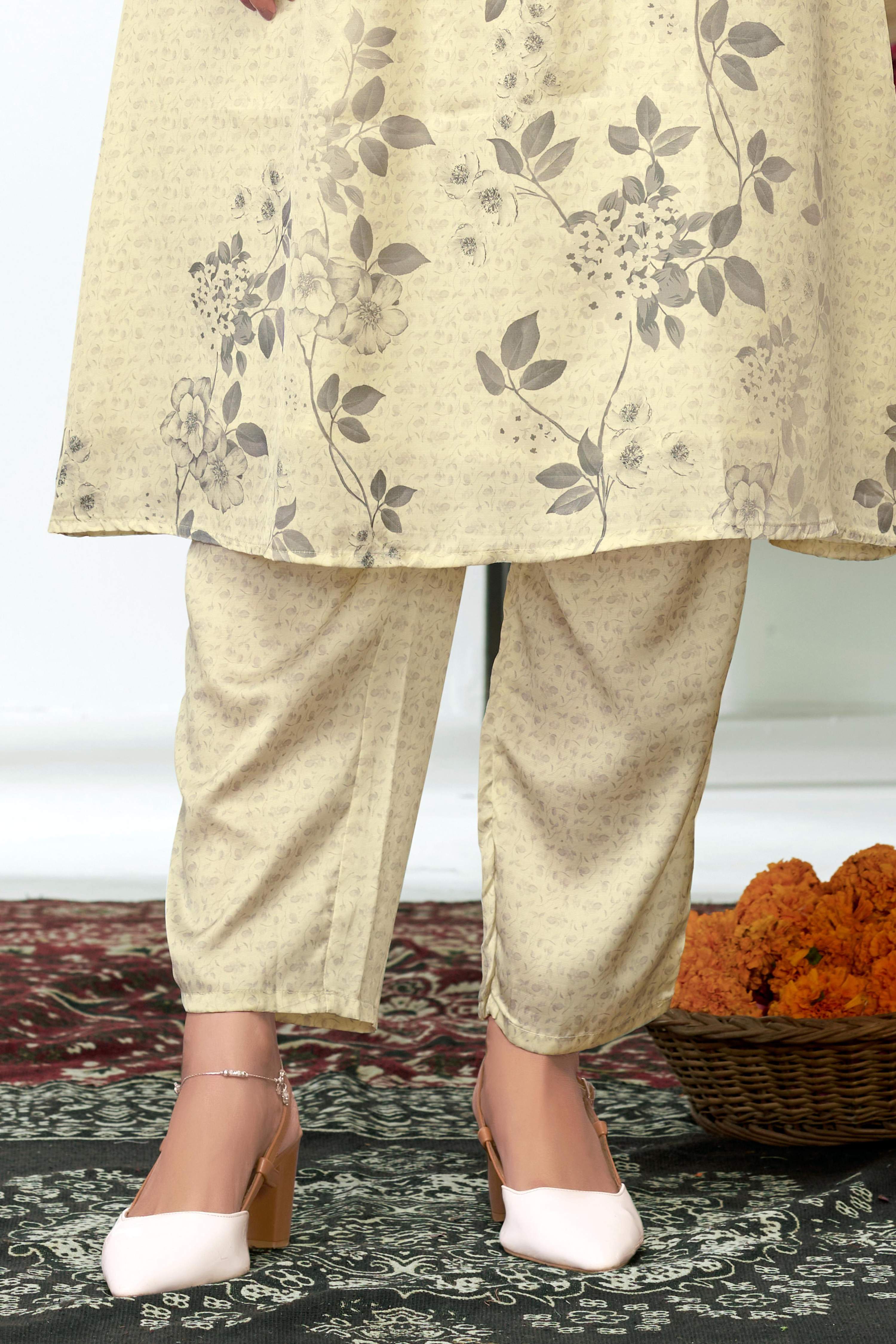 BulBul Reeva Silk White Kurta Set