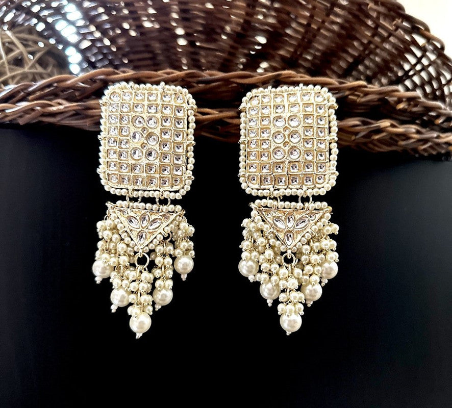 Tehzeeb Creations Jewellery Gold Tone Jadau Kundan & Pearls Large Drop Earrings For Women & Girls - Distacart