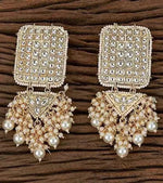 Thumbnail for Tehzeeb Creations Jewellery Gold Tone Jadau Kundan & Pearls Large Drop Earrings For Women & Girls - Distacart