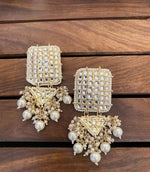 Thumbnail for Tehzeeb Creations Jewellery Gold Tone Jadau Kundan & Pearls Large Drop Earrings For Women & Girls - Distacart