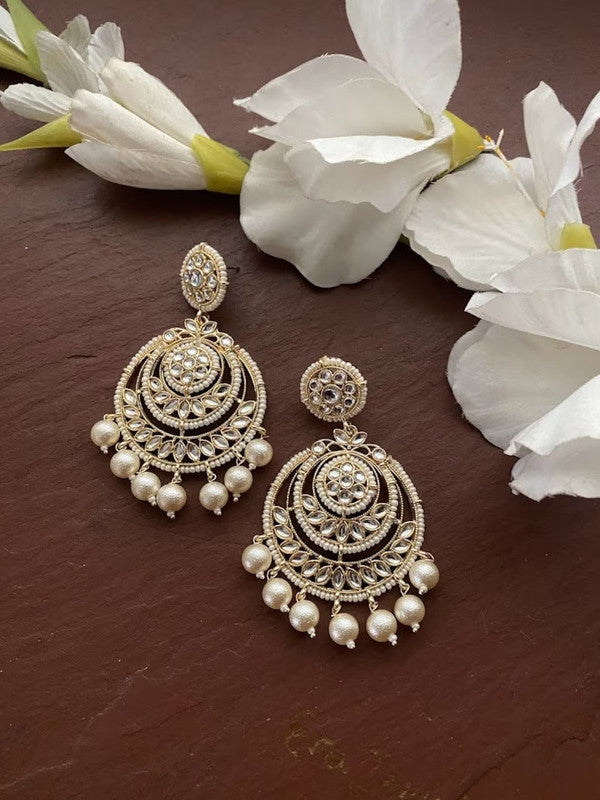 Tehzeeb Creations Gold-Polished Traditional Chandbali Drop Kundan & Pearl Earring For Women - Distacart