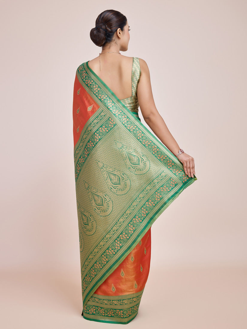 Monjolika Fashion Glamour And Tradition With This Zari Woven Banarasi Tissue Silk Orange Saree - Distacart