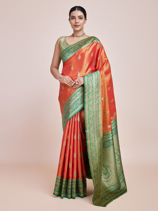 Monjolika Fashion Glamour And Tradition With This Zari Woven Banarasi Tissue Silk Orange Saree - Distacart