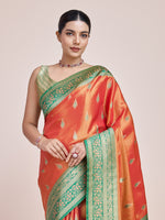 Thumbnail for Monjolika Fashion Glamour And Tradition With This Zari Woven Banarasi Tissue Silk Orange Saree - Distacart