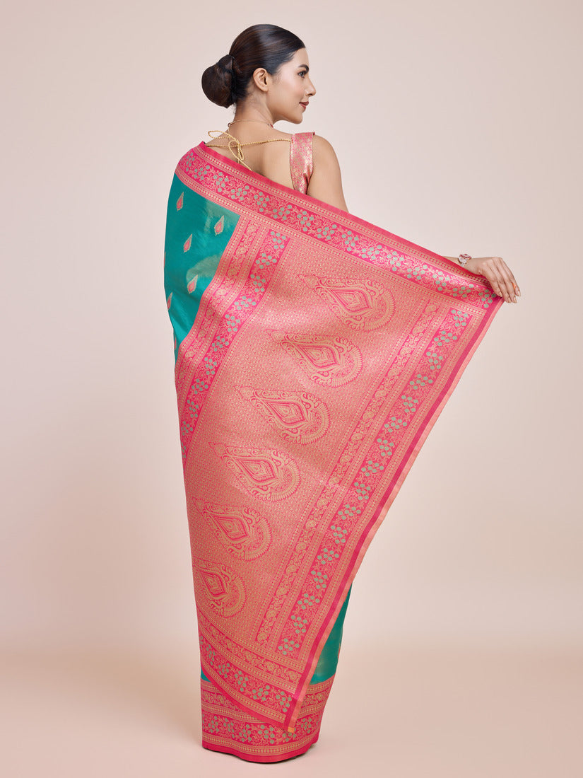 Monjolika Fashion Glamour And Tradition With This Zari Woven Banarasi Tissue Silk Turquoise Saree - Distacart