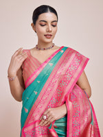 Thumbnail for Monjolika Fashion Glamour And Tradition With This Zari Woven Banarasi Tissue Silk Turquoise Saree - Distacart