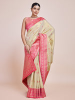 Thumbnail for Monjolika Fashion Glamour And Tradition With This Zari Woven Banarasi Tissue Silk Cream Saree