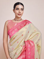 Thumbnail for Monjolika Fashion Glamour And Tradition With This Zari Woven Banarasi Tissue Silk Cream Saree