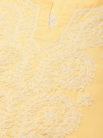 Thumbnail for ADA Women Yellow & White Cotton Sustainable Hand Embroidered Chikankari Kurta & Trousers - Distacart