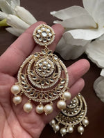 Thumbnail for Tehzeeb Creations Gold-Polished Traditional Chandbali Drop Kundan & Pearl Earring For Women - Distacart